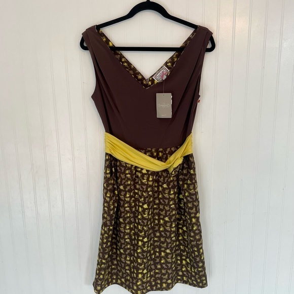 NWT Baraschi by Anthropologie Storm of Shapes Dress in Mocha and Sunshine - 6 - Picture 1 of 13
